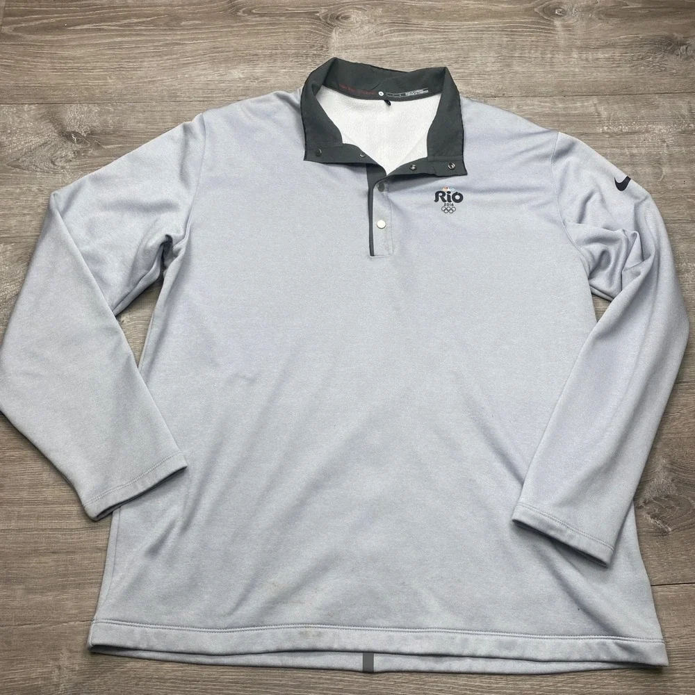 Nike Polo Shirt Mens L Grey Rio 2016 Olympics Tiger Woods Collection Golf Long